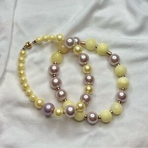 Elegant Duo: Pastel Mother of Pearl Beaded Bracelets - Yellow & Lavender ✨